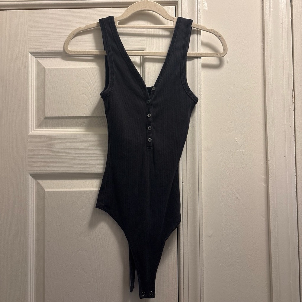 Abercrombie & Fitch Black Ribbed Snap-Front Bodysuit